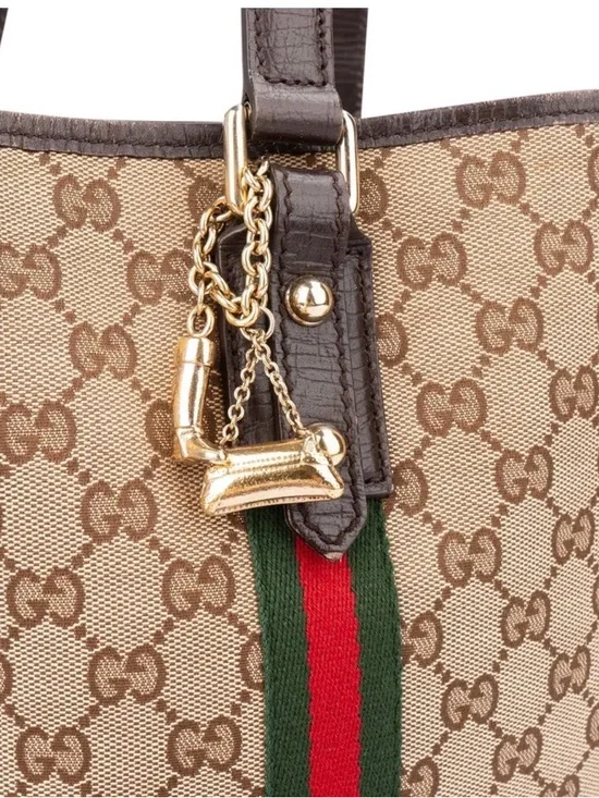 Gucci Beige GG Canvas Tote with Brown Leather and Green-Red Web - Picture 2 of 16